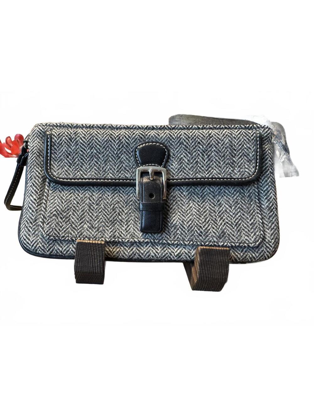 Coach Herringbone Tweed Wristlet Bag with Leather Trim